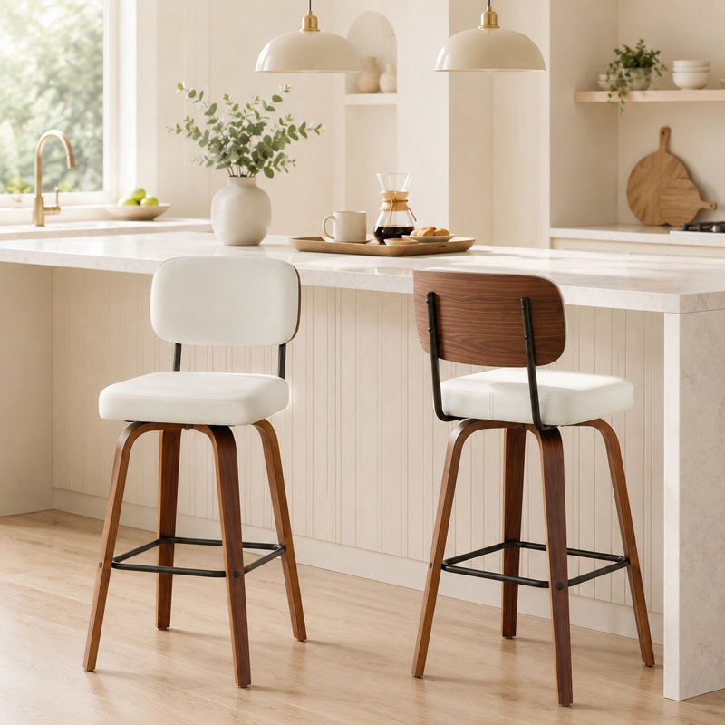 Swivel Counter Stool, Blanc, Tabouret de bar (siège d'une hauteur de 29,5 po)