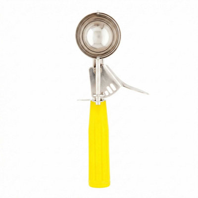 Restaurantware 2 Ounce Portion Scoop, 1 Trigger Release Stainless Steel Cookie Scoop - With Yellow Handle, Stainless Steel Disher, For Portion Control, Cookie Dough, Cupcake Batter, Or Ice Cream
