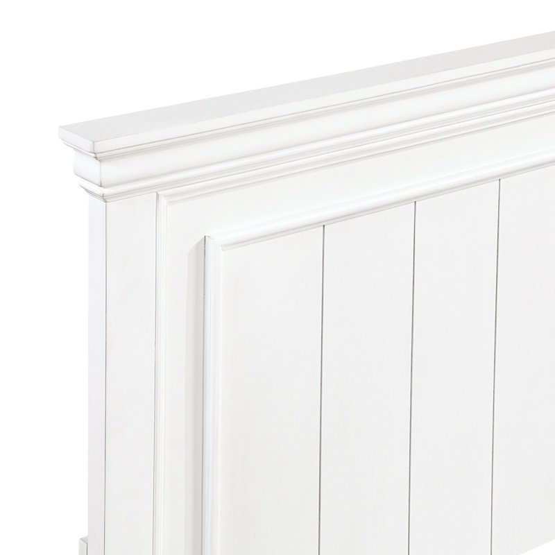 Cadre de grand lit à finition blanche, style élégant, détails de panneau, tête de lit, pour chambre à coucher, sommier classique nécessaire