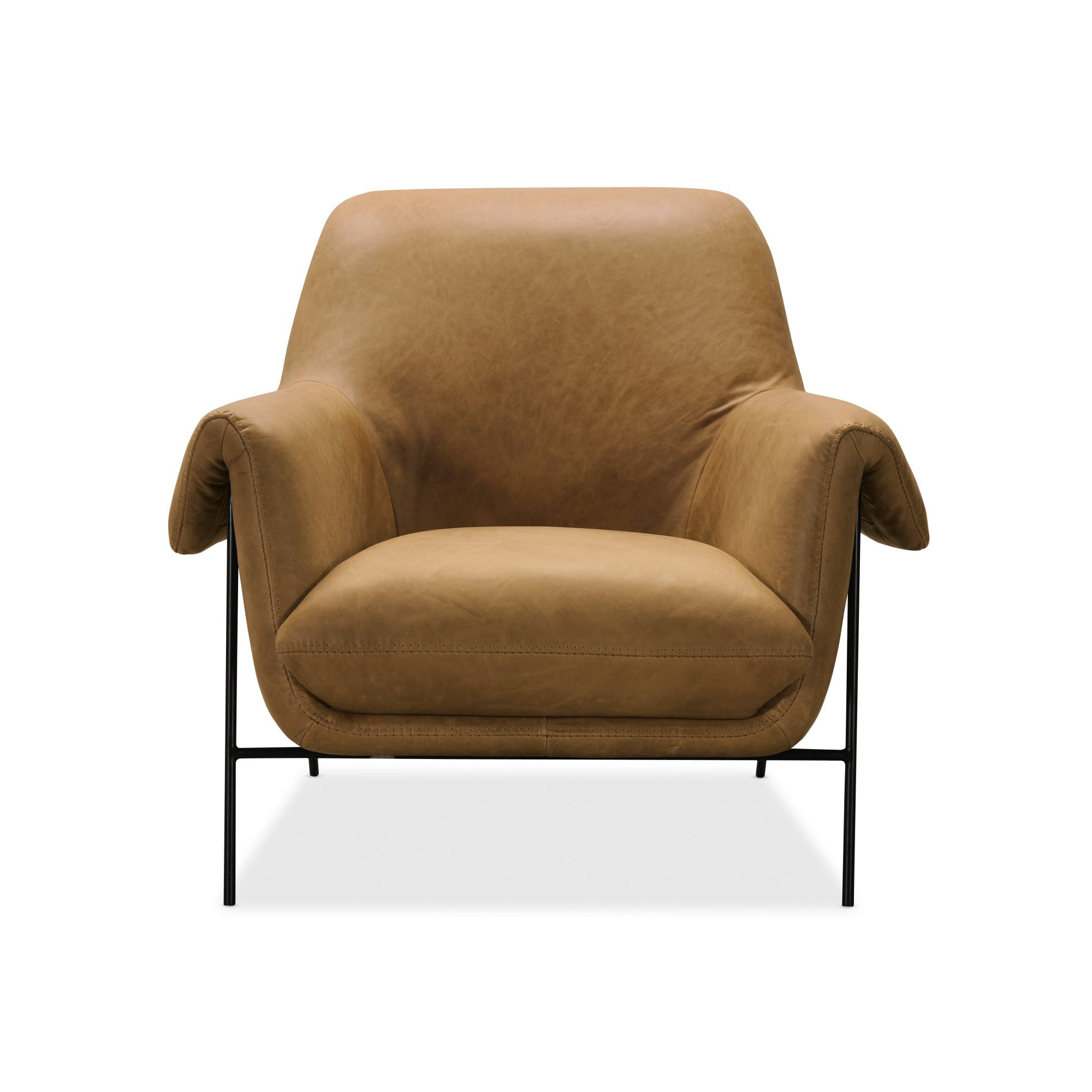 Ambroise 35" Metal Frame Club Chair, Brown Genuine Leather
