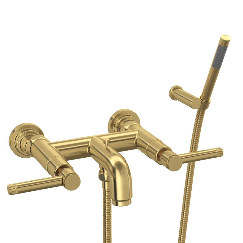 Campo Exposed Wall Mount Tub Filler, Polished Nickel, Industrial Metal Lever Handle