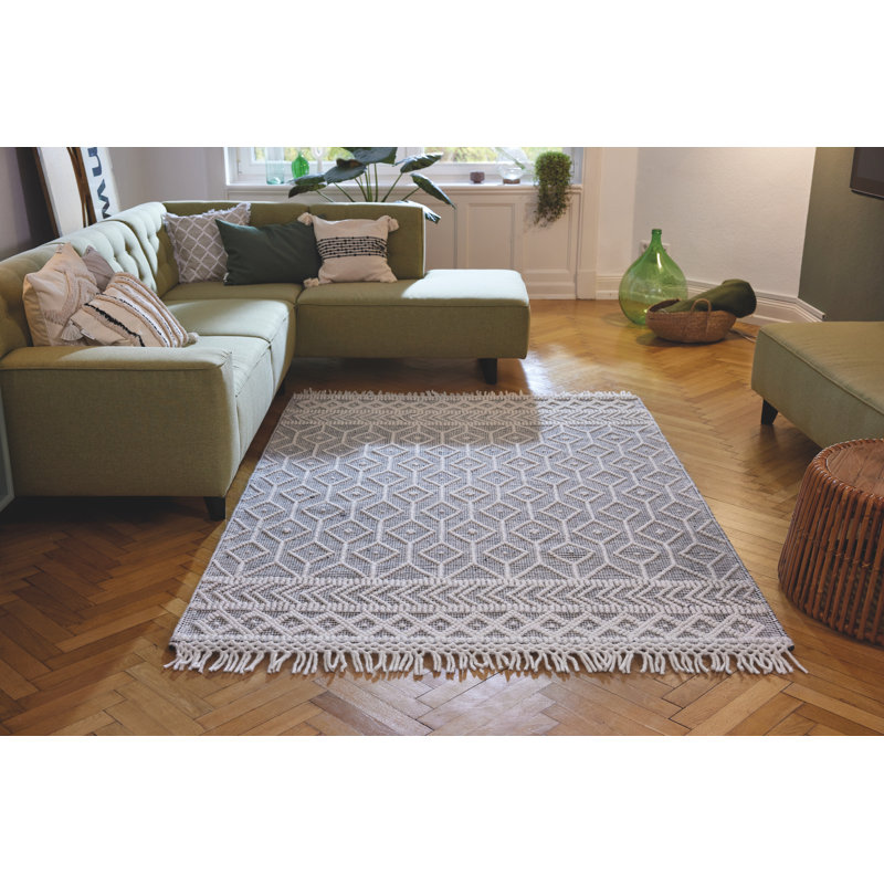 Macrame Geometric Hand Woven Flatweave Area Rug, Rectangle 140 x 200cm