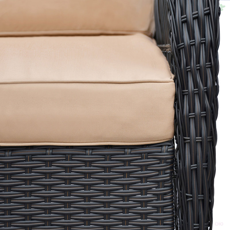 Ensemble de 2 chaises de jardin d'extérieur avec repose-pieds en rotin tissé à la main, Kaki