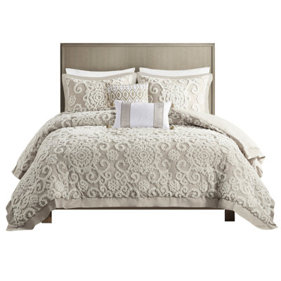 100% Cotton King Duvet In Taupe Featuring 3 - Dimensional Embroidery, Button Closure Duvet, 2 Shams And Standard Size, Taupe, Cotton, Mini , Shams, Assurance, Hidden Tie Backs