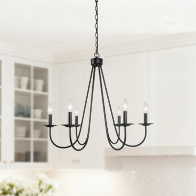 6-Light Black Candle Bulb Chandelier with Adjustable Chain for Dry Indoor (Bulbs not Included)