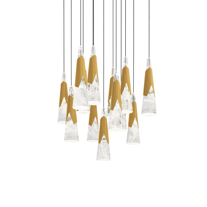Aged Brass and Acrylic 13-Light LED Cluster Pendant
