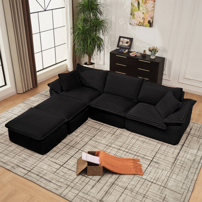 Canapé modulaire de 113 po - Canapé en U surdimensionné en velours côtelé avec repose-pieds mobile, confortable, moderne et sans assemblage