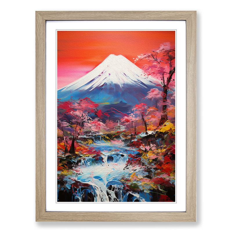Mount Fuji Gestural No.2 - Single Picture Frame Print on Wood, Oak, 34cm H x 25cm W x 2cm D