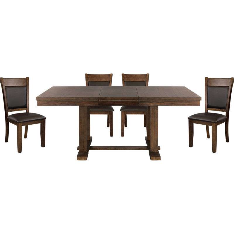 5 pièces de salle à manger avec table et 4 chaises rembourrées, finition brun rustique 5 pièces, finition, style transitionnel
