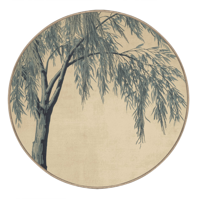 Machine Washable Orlandra Willow Tree French Country Vintage Look Rug in Beige – Beige Binding, 8' Round