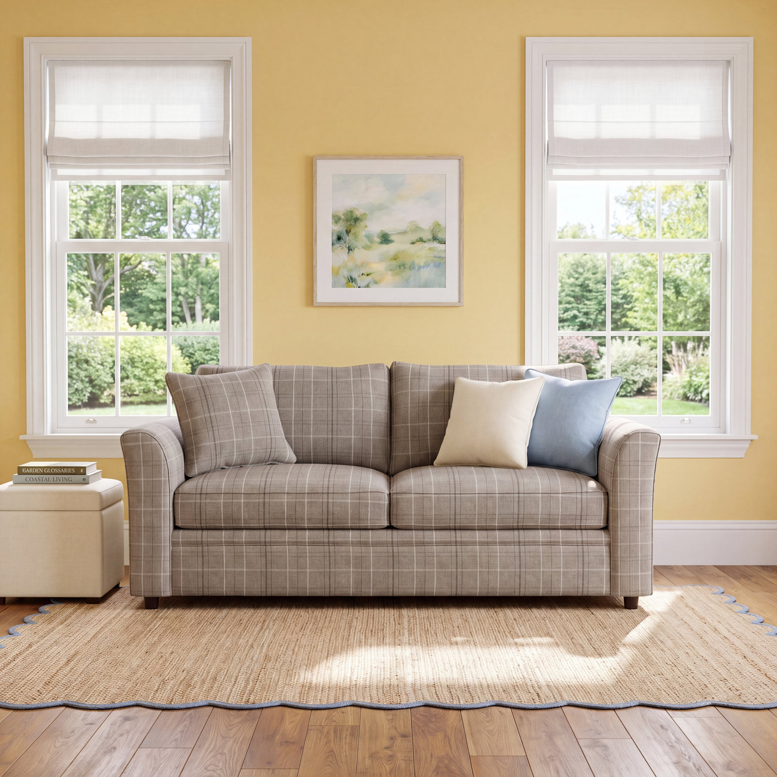 Northfield Upholstered Sofa, Taupe Plaid; 0126-73, Gel Memory Foam Mattress
