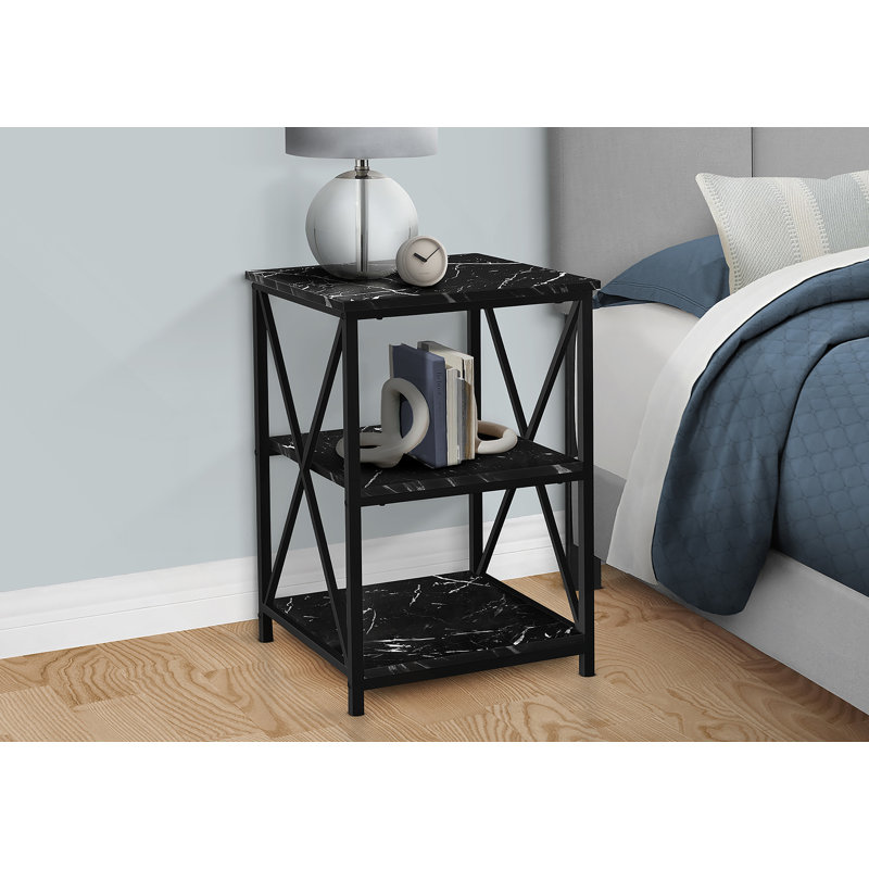 Table d'appoint, côté, bout, table de chevet, lampe, stratifié gris, métal noir, contemporain, moderne