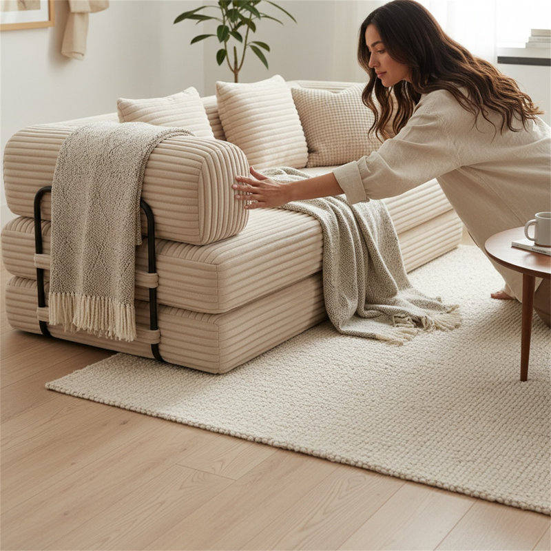 Canapé à compression avec dossier et accoudoirs, ensemble de canapé modulaire en velours deux places, canapé-lit convertible, convient aux salons et aux chambres à coucher.