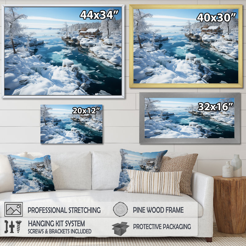 " Sweden Ice Blue Archipelago III ", Black Picture Framed, 16" H x 32" W x 1" D
