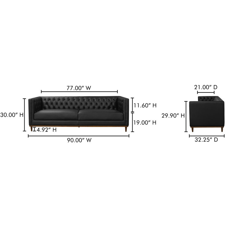 Fielder Sofa Black Leather, Black