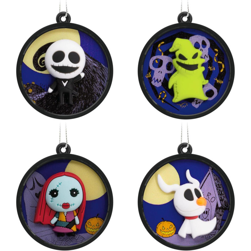 Mini-décorations de Noël Disney Tim Burton, The Nightmare Before Christmas Scenes, incassable, ensemble de 4