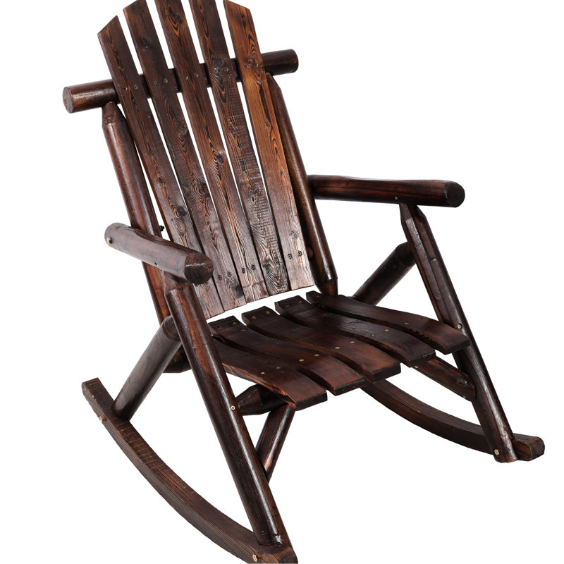 Chaise berçante de patio en bois de pin brun, conception lombaire ergonomique, finition lisse pour une belle chaise berçante, soutien du bas du dos, assemblage rapide et facile
