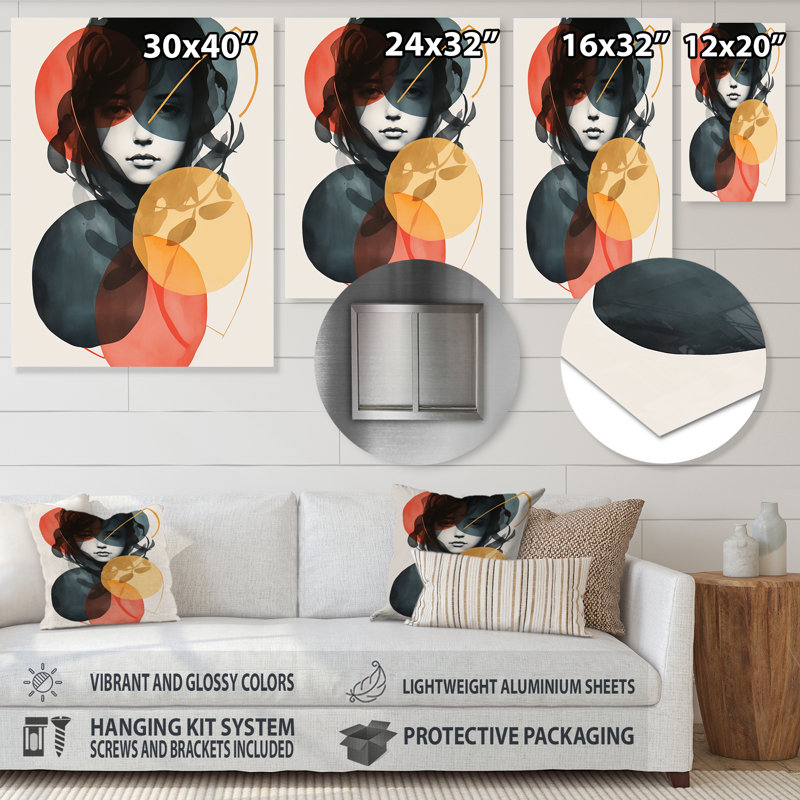 «Woman Portait Collage Fusion Forms III», art mural abstrait en métal, H 20 po x l 12 po x P 1 po