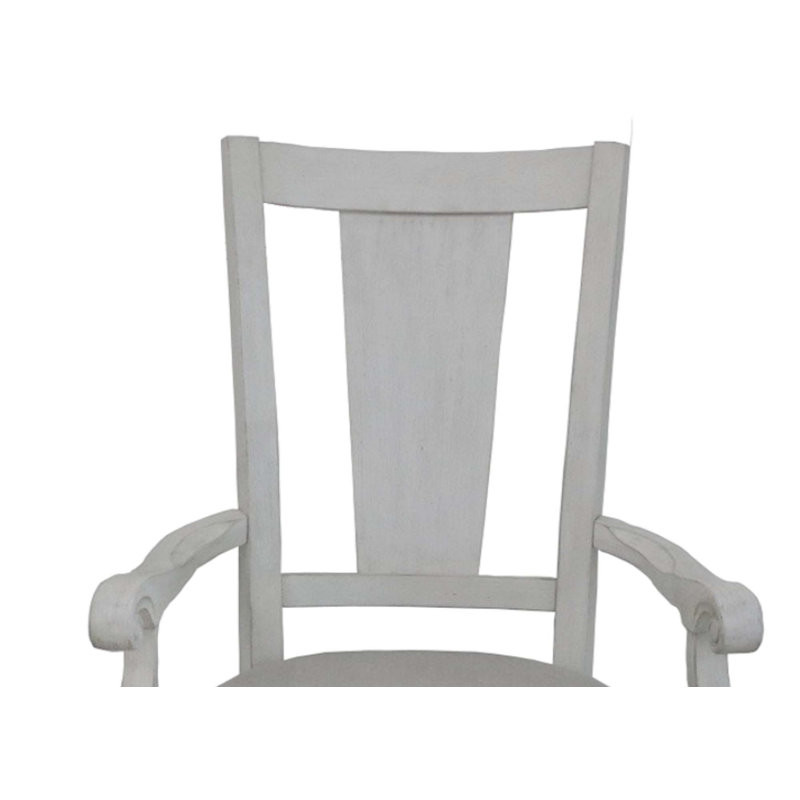 Chaise avec accoudoirs en lin gris clair et blanc vieilli, ensemble de 2