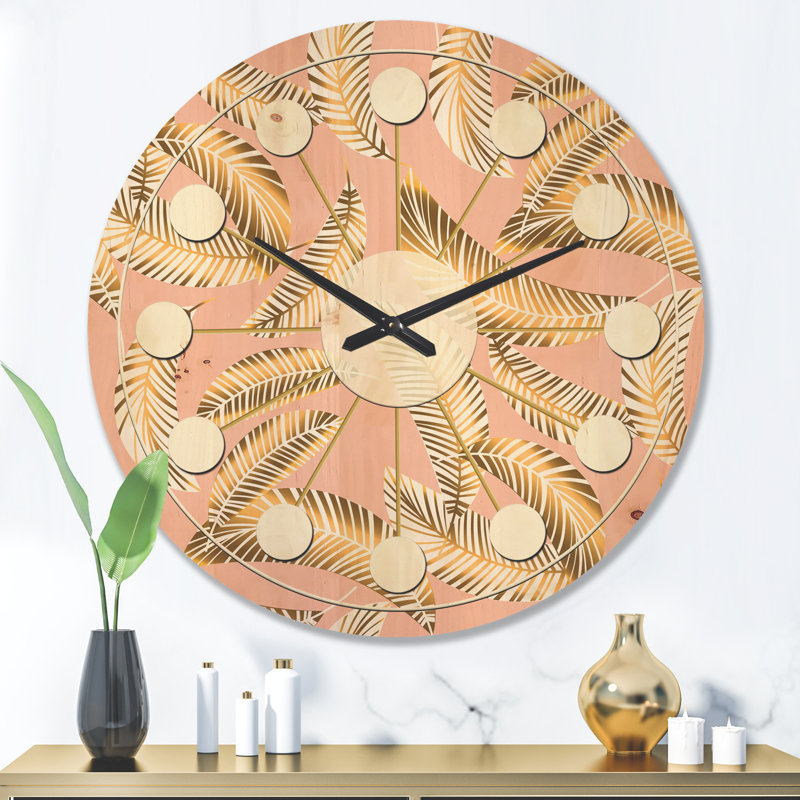 Horloge murale en bois doré Golden Foliage IV, Grand