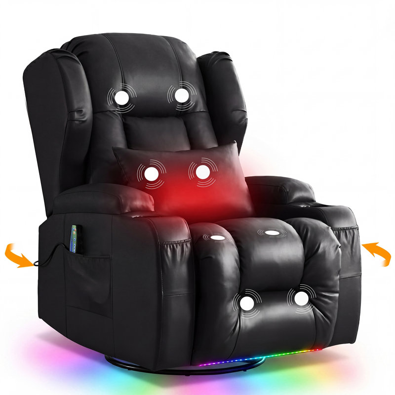 Fauteuil inclinable et berçant inclinable en cuir Vegan, Similicuir noir