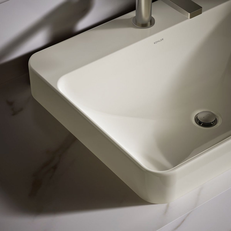 Vox Vitreous China Rectangular Vessel Bathroom Sink with Overflow, Biscuit, 3