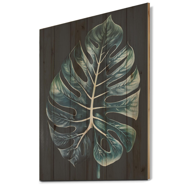 Philodendron feuille IV - impression sur bois sans cadre, H 20 po x l 12 po x P 1 po