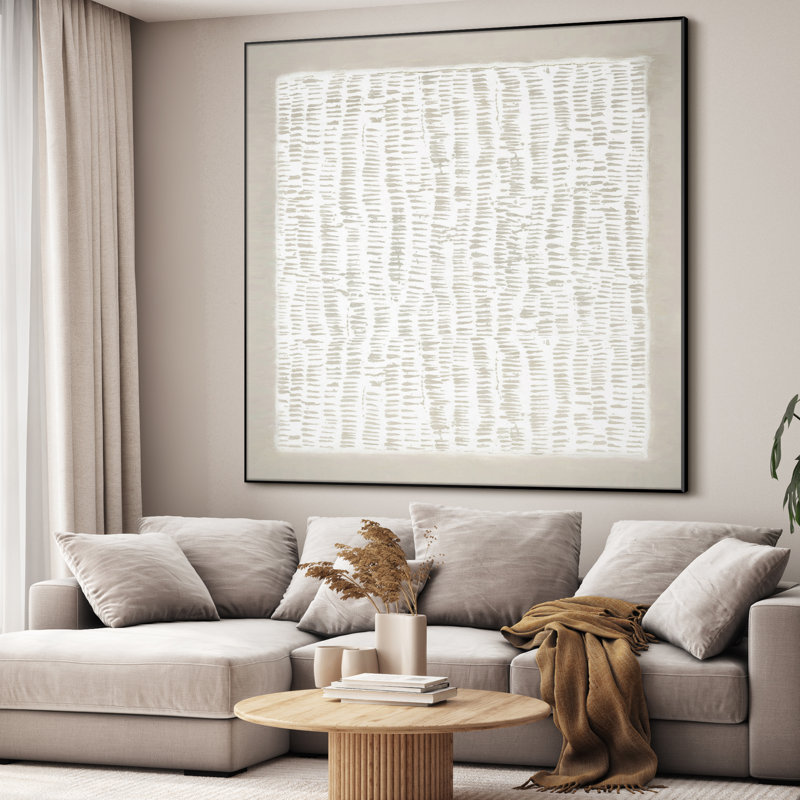 Extra Large Wall Art Fabric Print - Neutral Abstract Line Design Illustrations Artwork Decor for Living Room or Bedroom - "Frame Assembly Required (Unfinished Frame)"