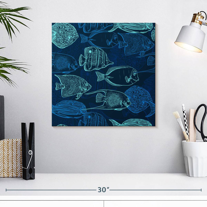 Brampt Blue Green Fish Outlines, 16" H x 16" W