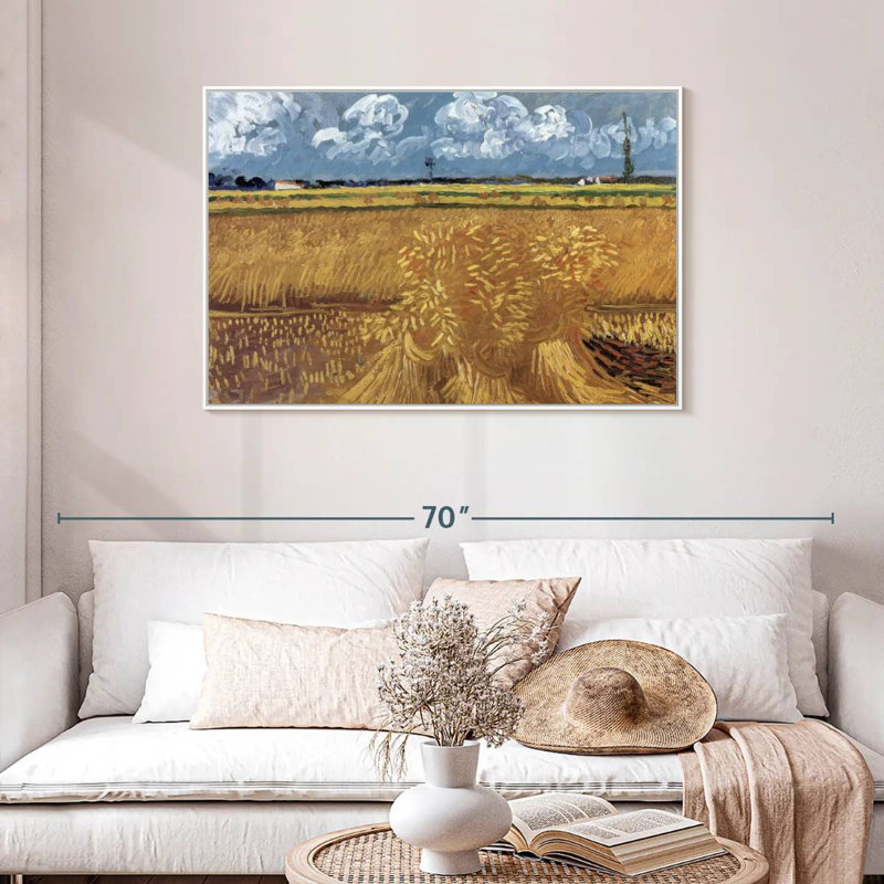 Champ de blé avec réas, 31 po x 21 po, Cadre flottant blanc