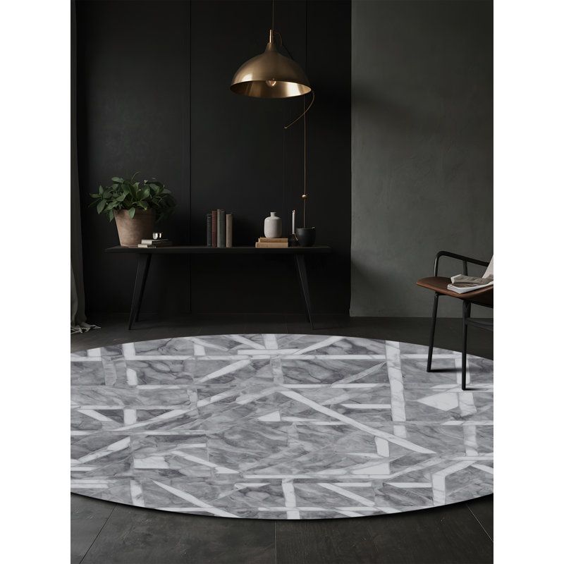Tapis gris lavable à la machine, Rond 7 pi