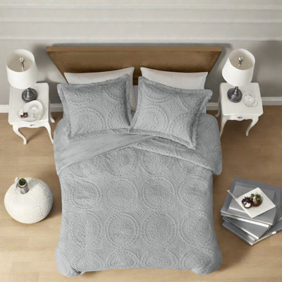 Ultra Plush Faux Fur Bedding Sets, King Grey Medallion Style For Home