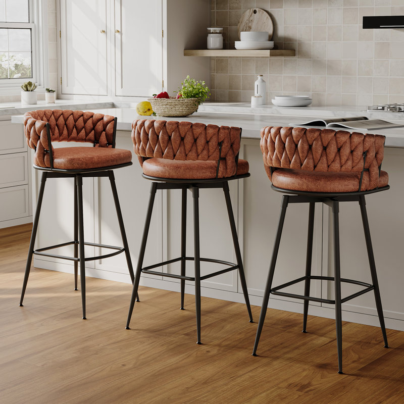 Modern Upholstered Swivel  Bar Stools&Counter stool with Low Back for Kitchen Island, Whiskey Brown