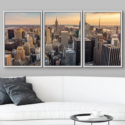 Architecture Building " Skyscraper In New York City Midtown At Sunset " 3 - Pieces