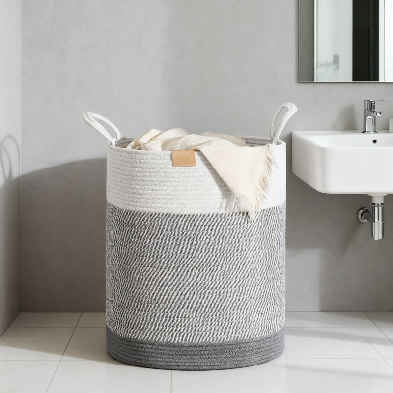 Panier à linge en corde de coton grande capacité 62L, organisateur de rangement tissé pour jouets, couvertures décoratives avec poignées pour chambre d'enfant