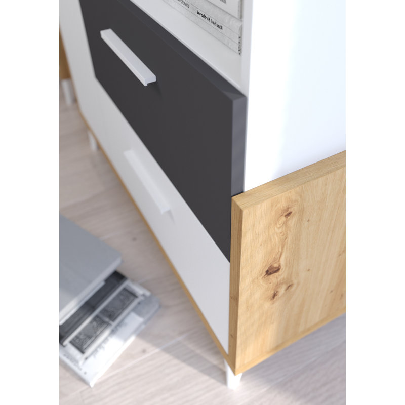 Mazzeo Configurable Writing Desk Office Set with Bookcase, 76cm H x 105cm W x 57cm D, Graphite, Right