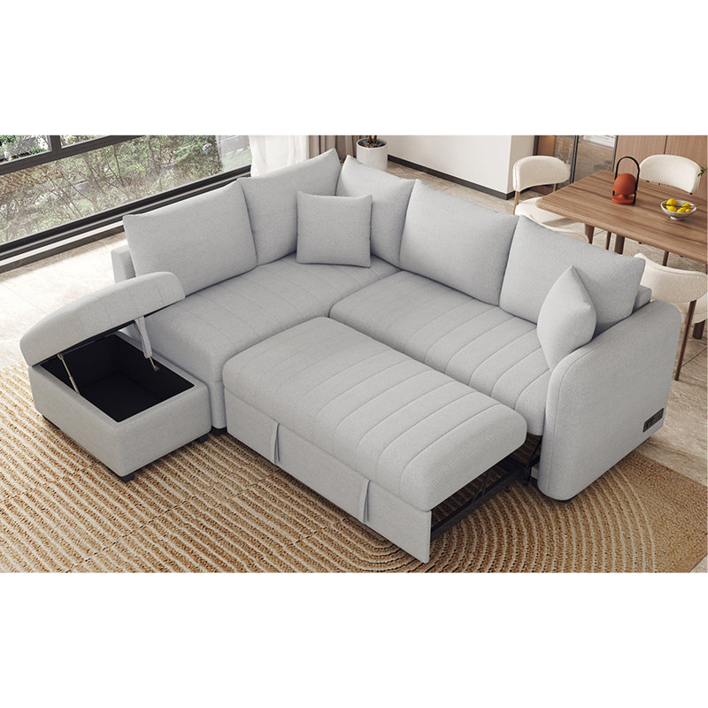 Canapé-lit modulaire coulissant avec repose-pieds Nikolas, Polyester gris