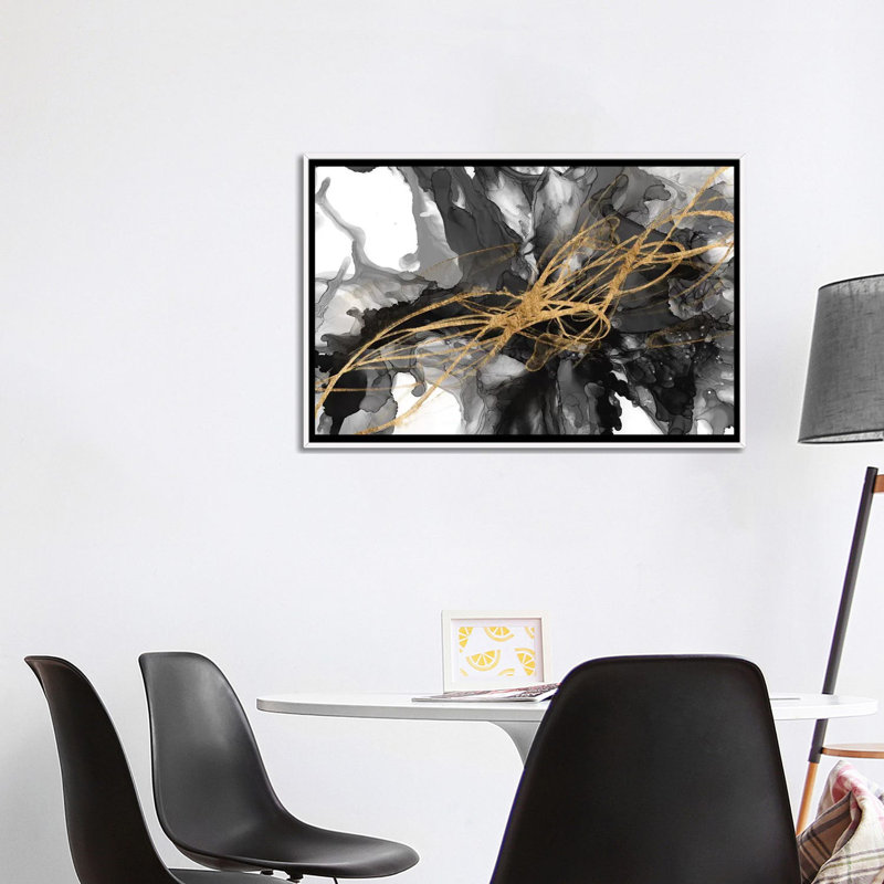 «Golden Vortex I» par Jennifer Goldberger - reproduction, H 26 po x l 40 po x 1,5 po, Toile blanche encadrée