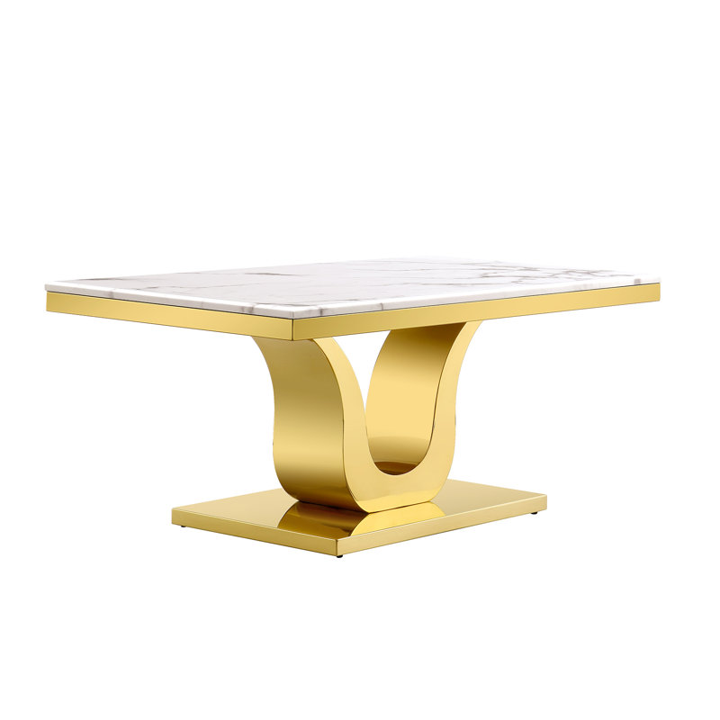 Rectangle Living Room Tea Table, White and Gold Top/Gold Base