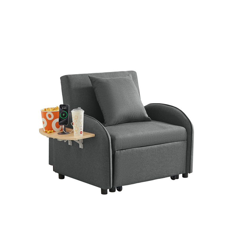 Fauteuil d'appoint convertible de 35 po de largeur avec table pliable et ports de charge, Dark Grey