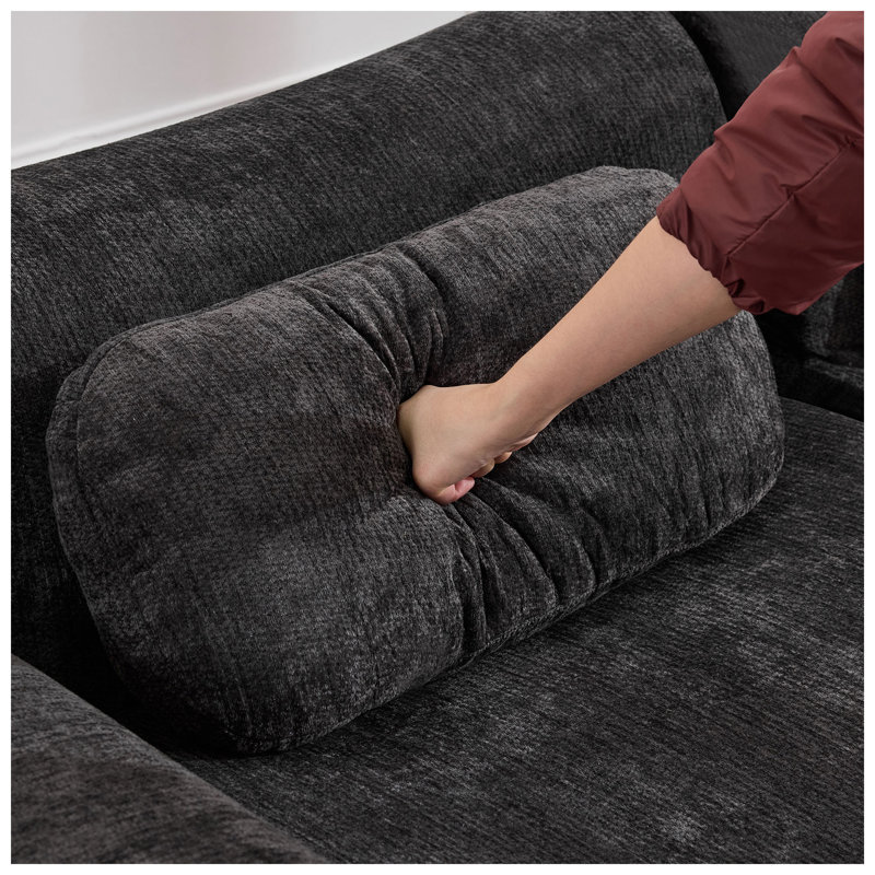 Canapé modulaire à assise profonde en chenille l 107,9 po x P 63,4 po x H 27,17 po Zenith, Dark Gray Corduroy