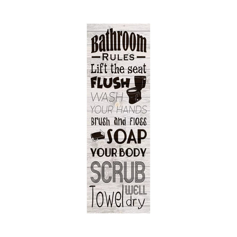" Bath Rules " by Marcus Prime, Wrapped Canvas, No Mat, 48" H x 16" W x 1.5" D
