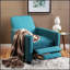 Chaise en lin bleu sarcelle avec coussins moelleux et design épuré pour une décoration moderne-680890144