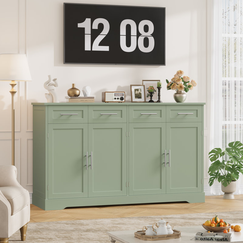 Armoire-buffet de 59,3 po de largeur avec armoires de rangement spacieuses, buffet moderne à 4 tiroirs, buffet de salle à manger large