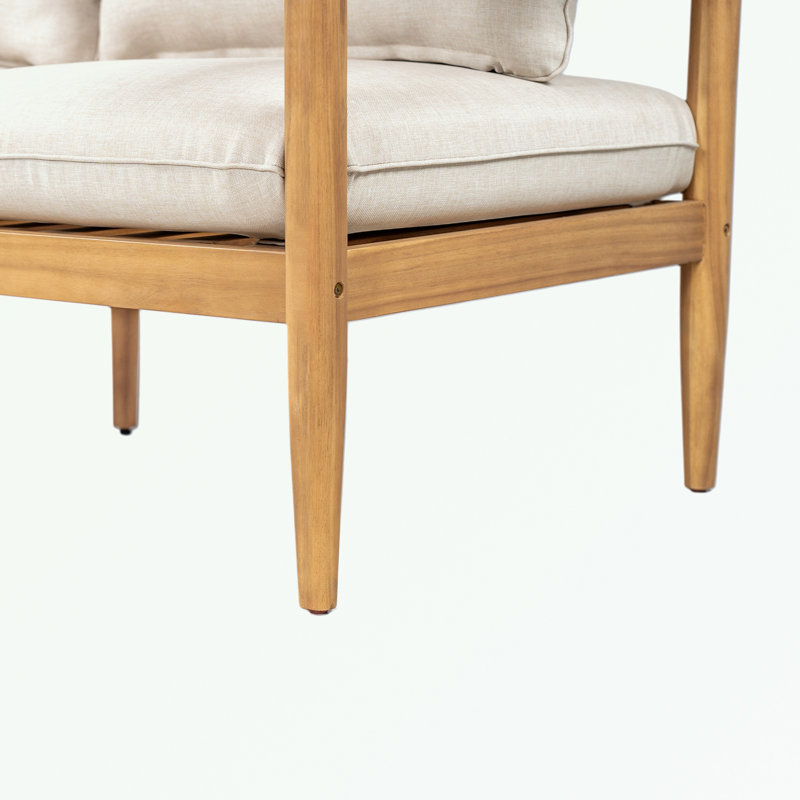 wooden Outdoor Patio loveseat with soft cushion and sturdy legs