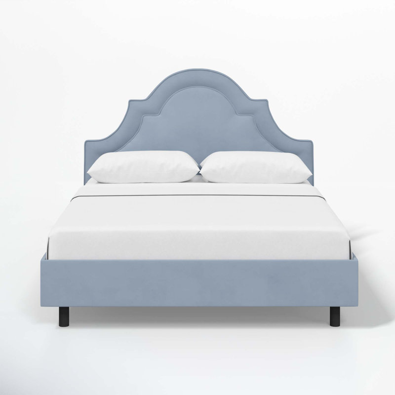 Knipe Upholstered Unfinished Scalloped Bed, Queen, Classic Ocean Velvet