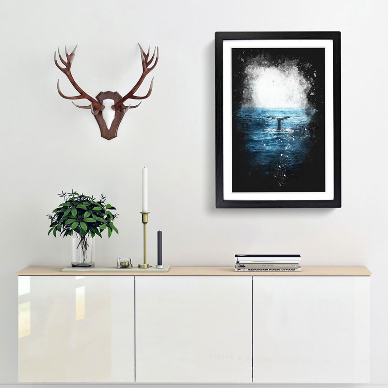 'Blue Whale' - Picture Frame Graphic Art Print, 33cm H x 24cm W x 2cm D, Black Framed