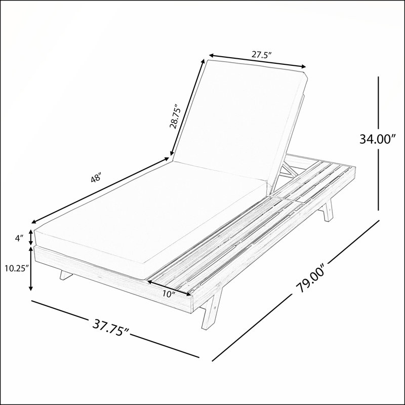 Méridienne pliable en bois d'acacia 2/3 avec dossier réglable et surface de rangement plate pour la cour, la piscine, le jardin et le patio