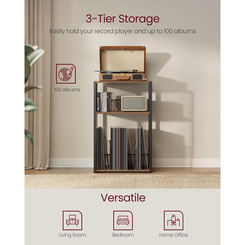 Support pour tourne-disque, table d'appoint à 3 niveaux, rangement pour disque vinyle