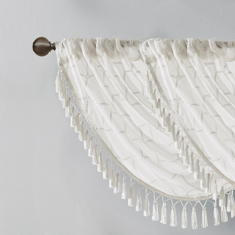 Cantonnière diamant brodée cascade diaphane, Blanc